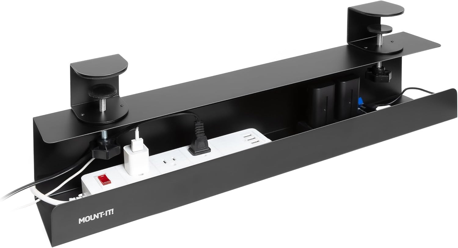 Mount-It under Desk Cable Management Tray – Clamp-On No-Drill Metal Cable Manag