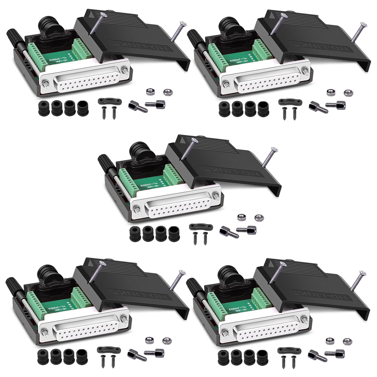 5 PCS DB25 Solderless RS232 Serial To 25pin Terminal Female Adapter Plug