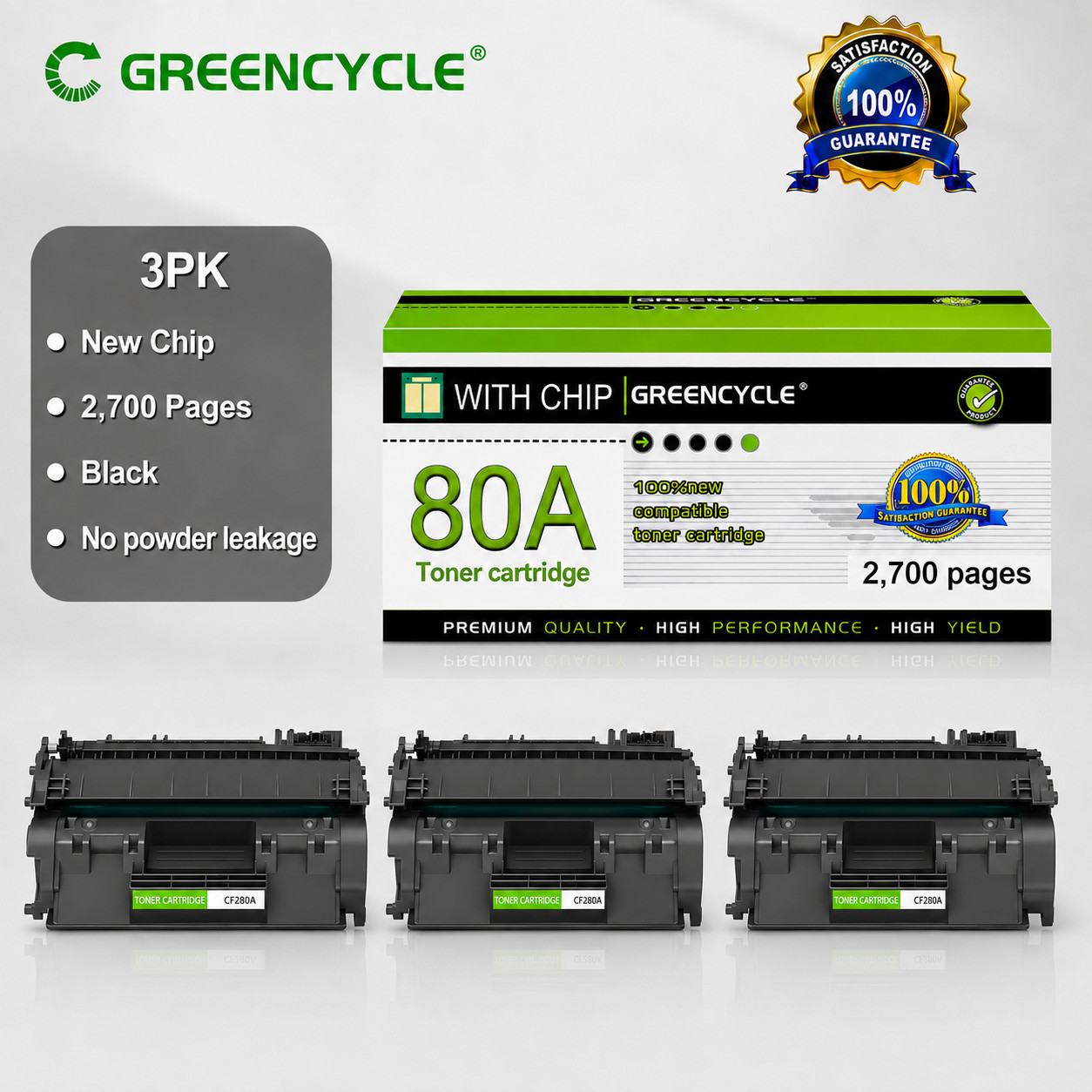 3 PACK CF280A 80A Toner for HP LaserJet Pro 400 M401n M401dn M401dw Printer