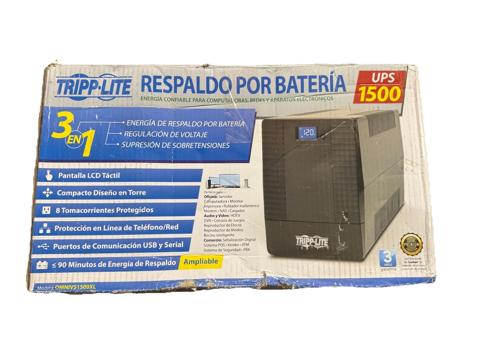 New Tripp Lite UPS 1500VA 940W Battery Back Up Tower AVR 120V RJ11 RJ45 AJ