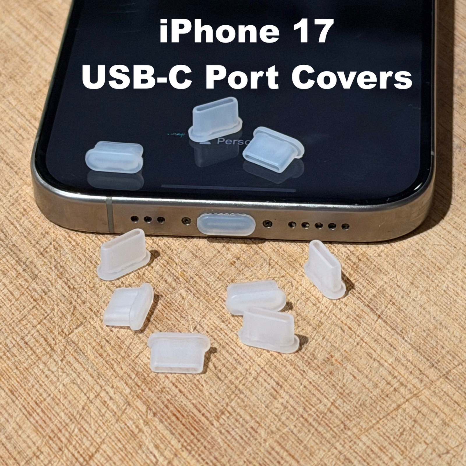 iPhone 17 Pro Max Silicone USB-C Dust Plug Covers, Clear Charging Port Caps