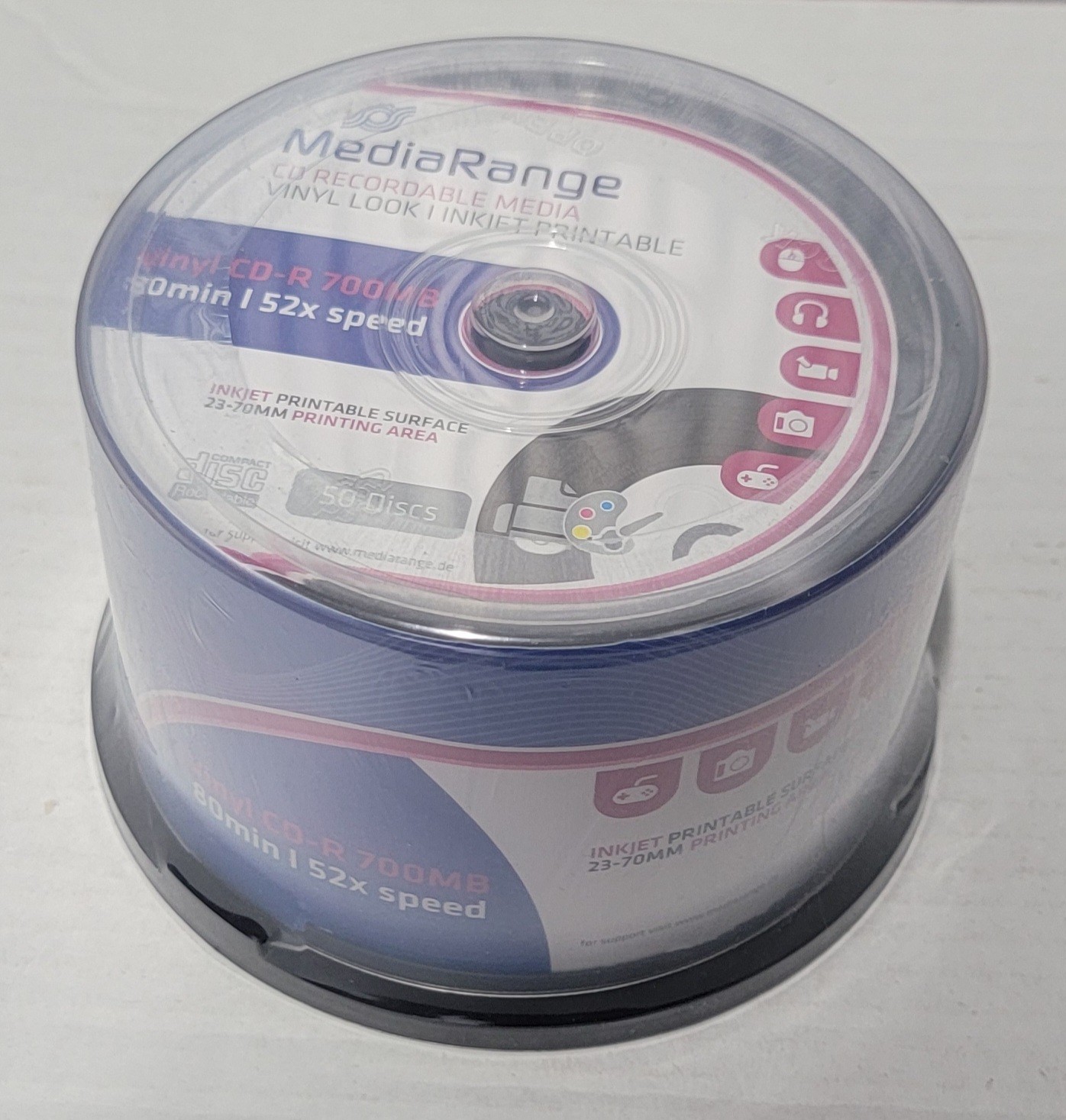 50-pack MediaRange CD Recordable Media Vinyl Look Inkjet Printable 80 Min 52x