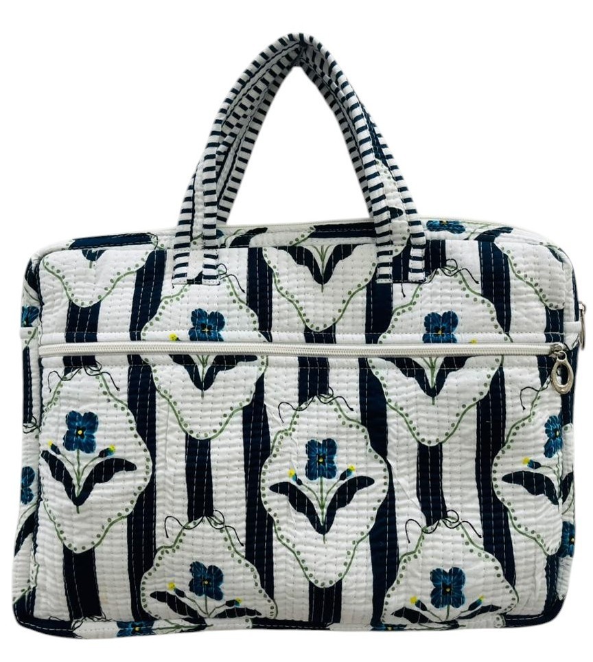 Traditional Striped Floral Hand Block Printed Cotton Quilted Laptop Sleeves