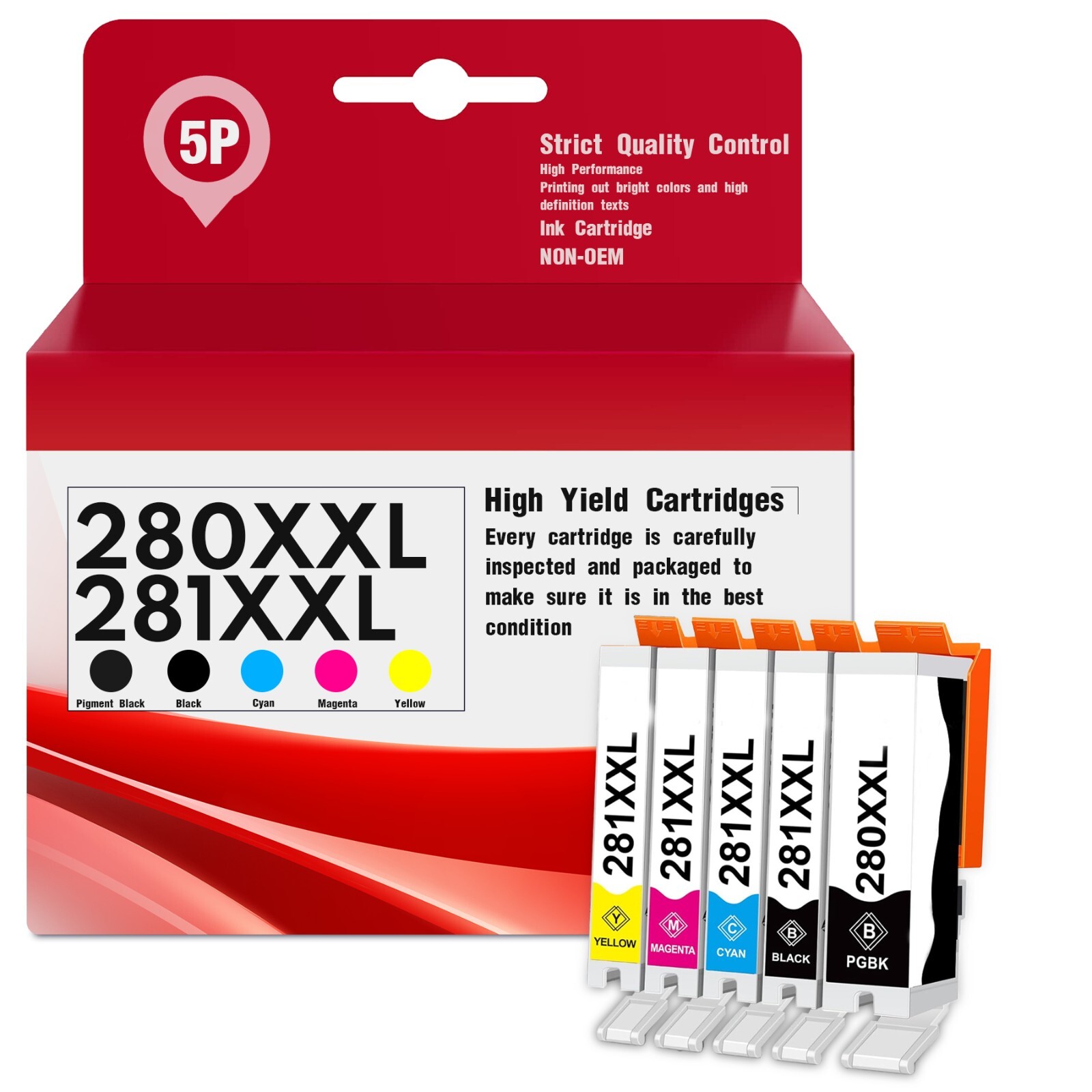 PGI-280XXL CLI-281XXL (5-Pack) Ink Replacement for Pixma TR8620 TS8220 TS9520