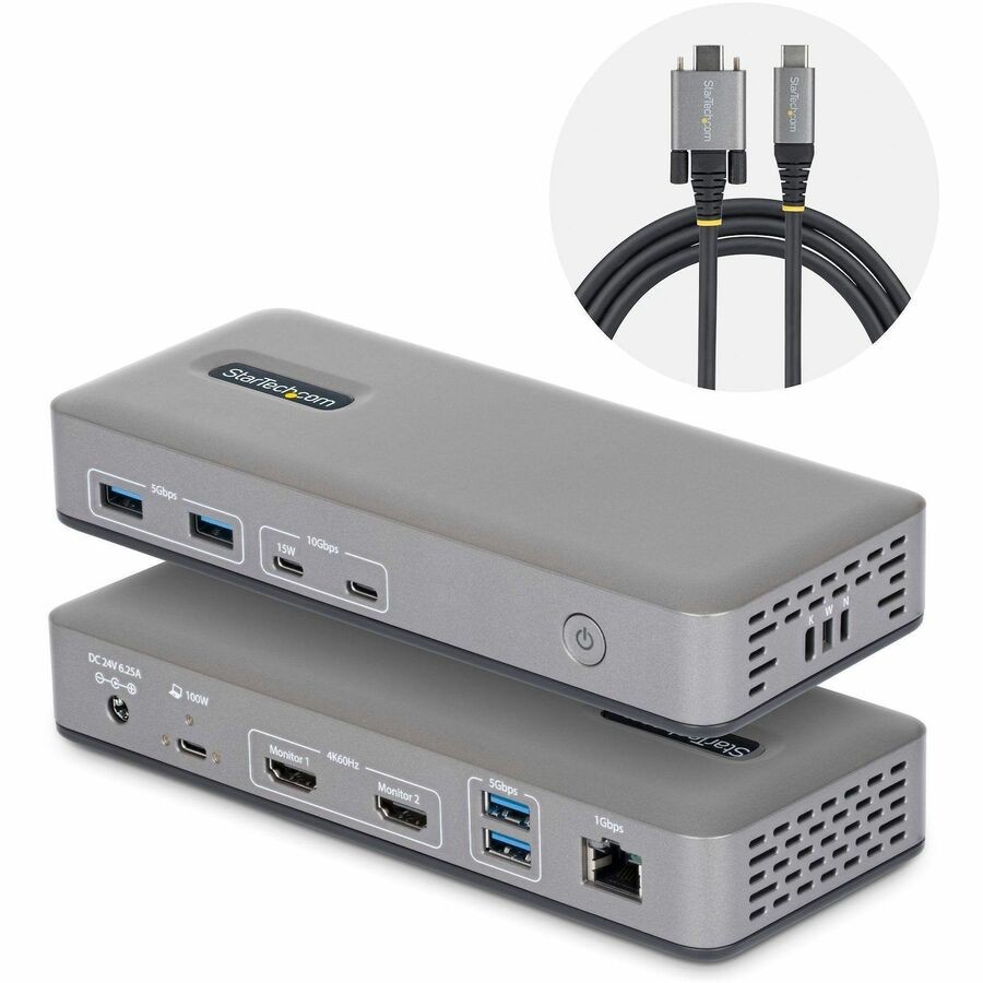 StarTech Dual-Monitor USB-C Docking Station HDMI 4K 60Hz 100W Laptop Charging