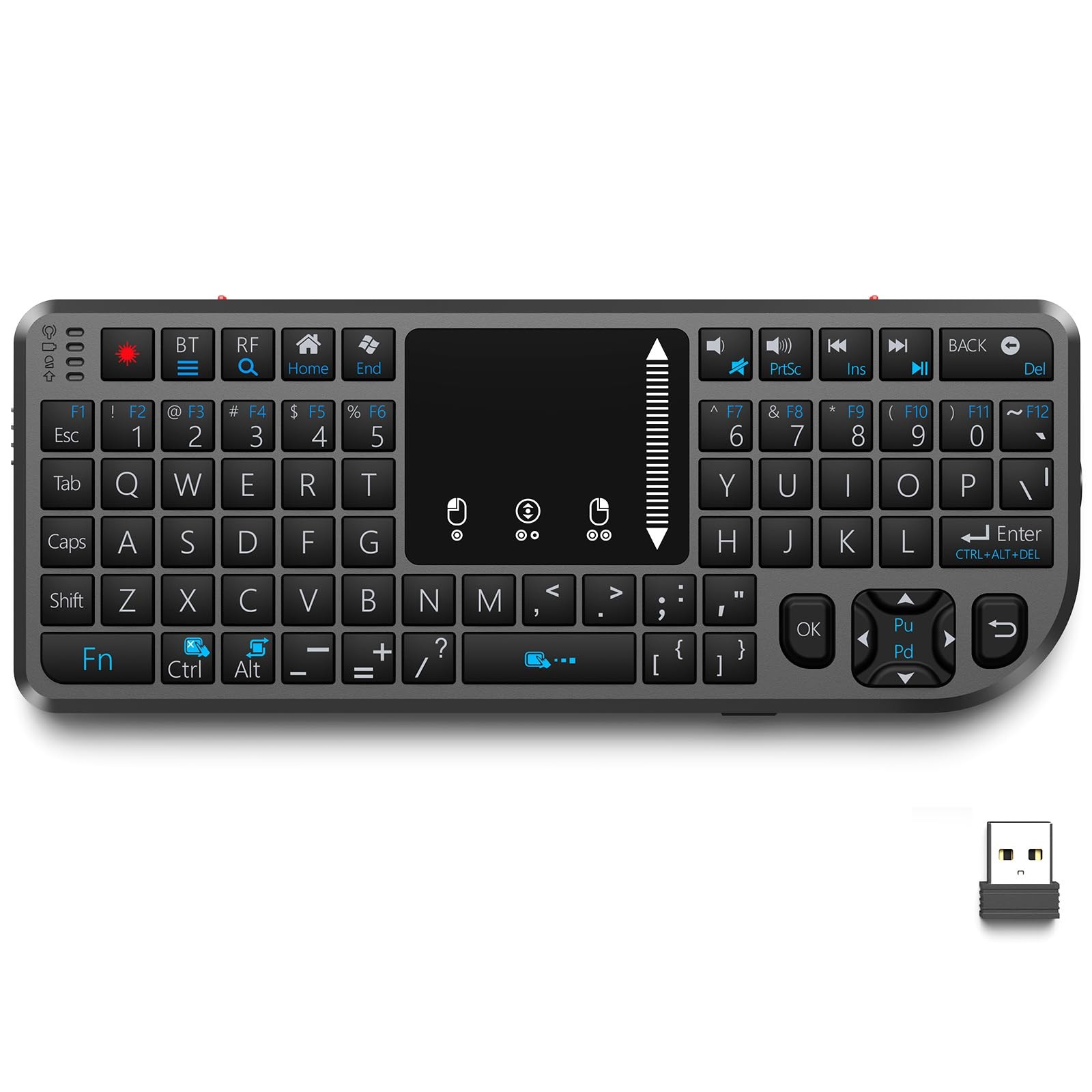 T808 Mini Wireless Keyboard Upgraded MultiTouch Touchpad DPI 2.4G+BT 7Color