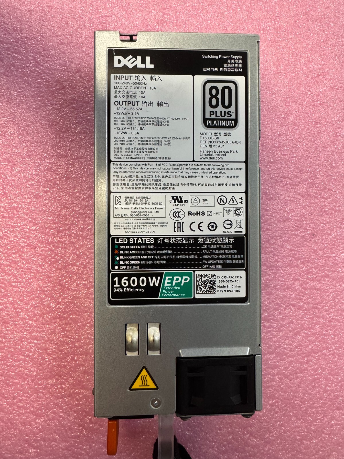 Dell 95HR5 PE C4130 FX2 VRTX R640 R740xd T630 1600W 80+ Platinum Power Supply