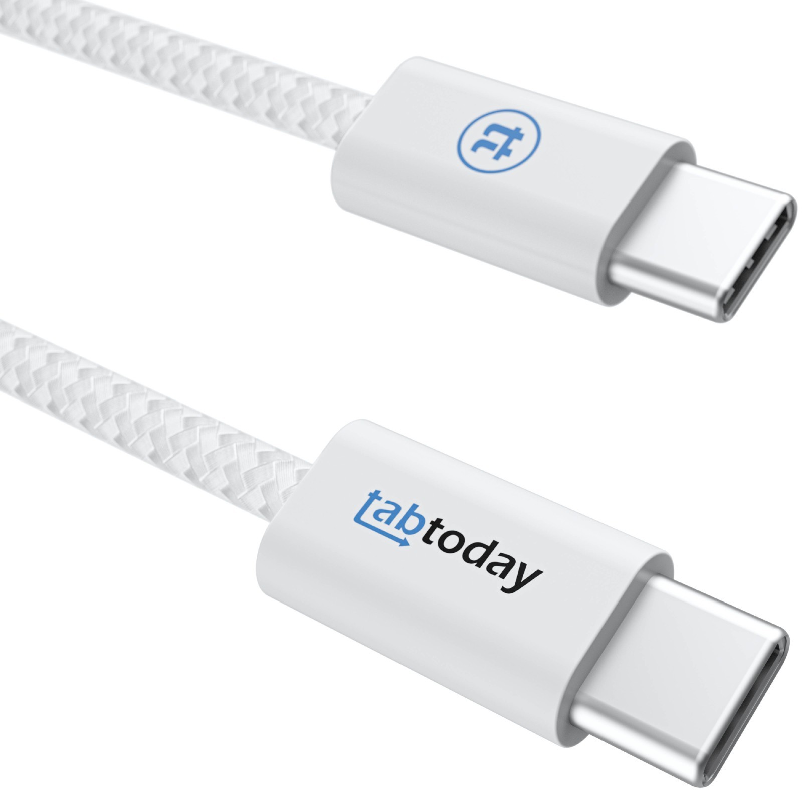 tabtoday 6ft USB-C to USB-C, 60W Fast Charging Cable, Nylon Braided - White
