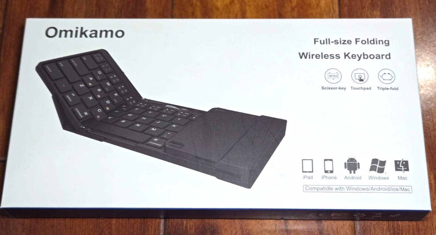 Omikamo FullSize Foldable Keyboard  Trackpad,Rechargeable,Bluetooth,Multi Device