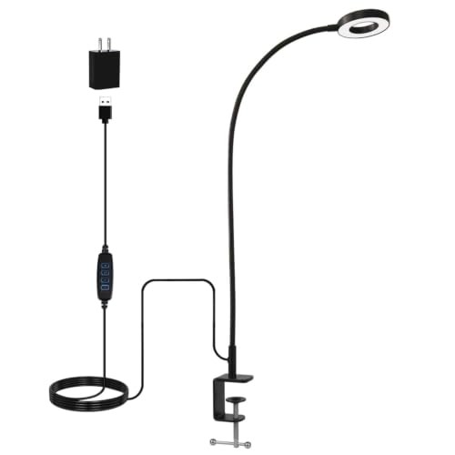 8W Long Gooseneck LED Desk Lamp with USB Cable, 600LM