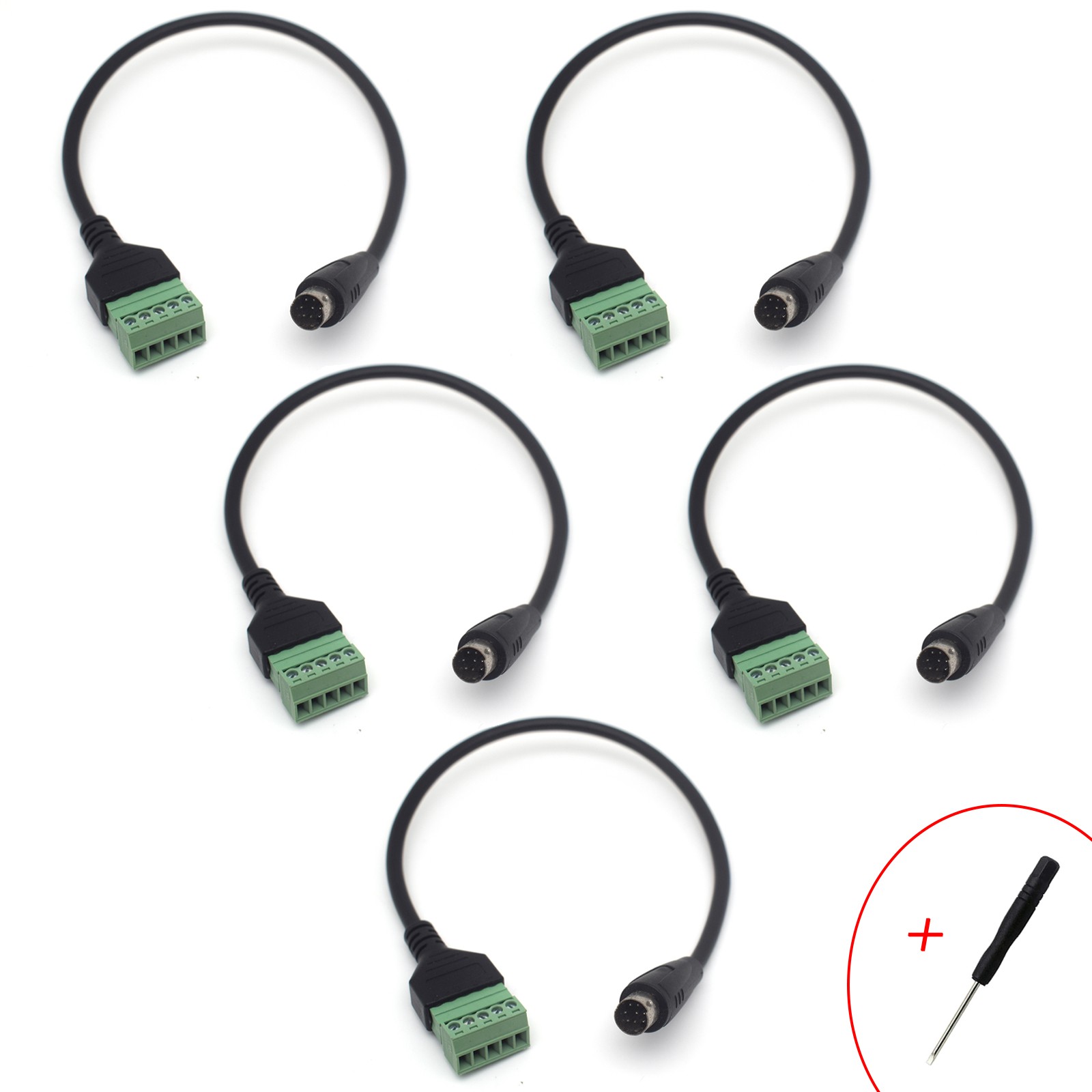 5pcs 8-Pin Mini DIN Male to 5-Pin Screw Terminal Pluggable DIY PLC Wiring Cable