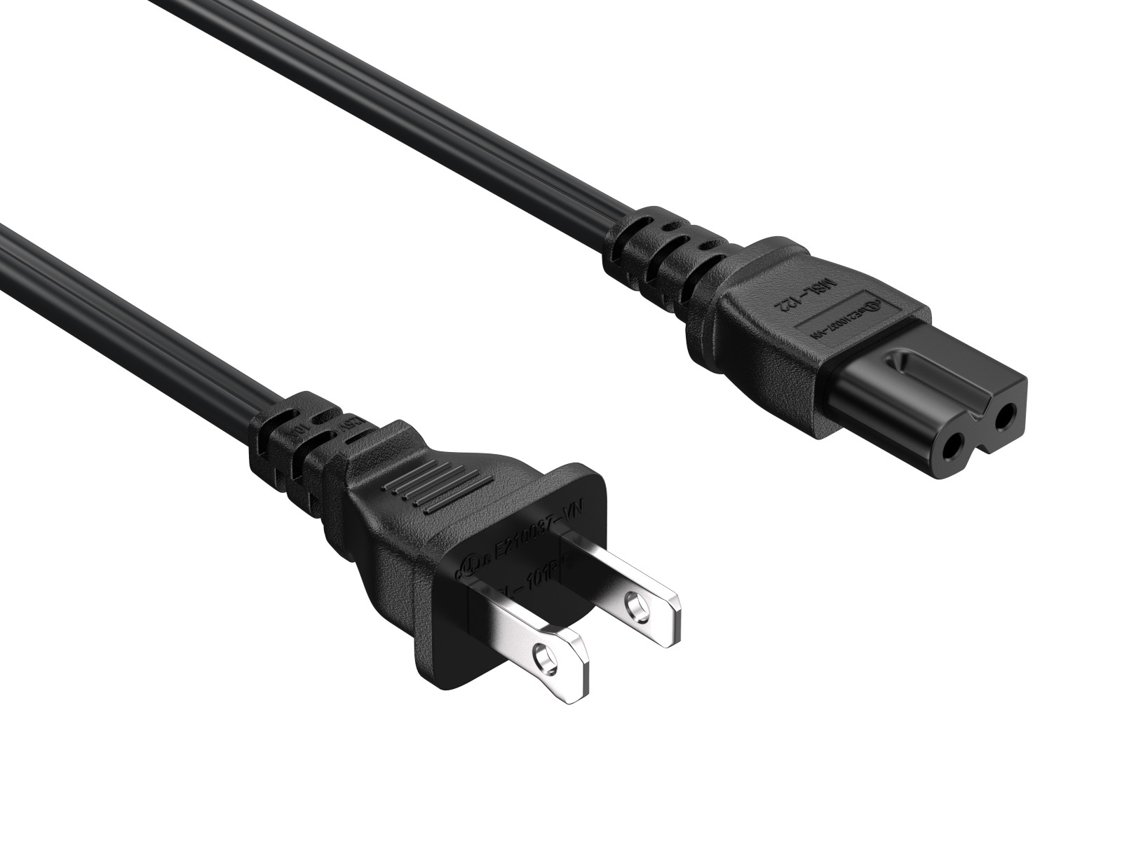 NEMA 1-15P to C7 2 Prong Power Cord Polarized 18AWG SPT-2 10A Laptop TV Black