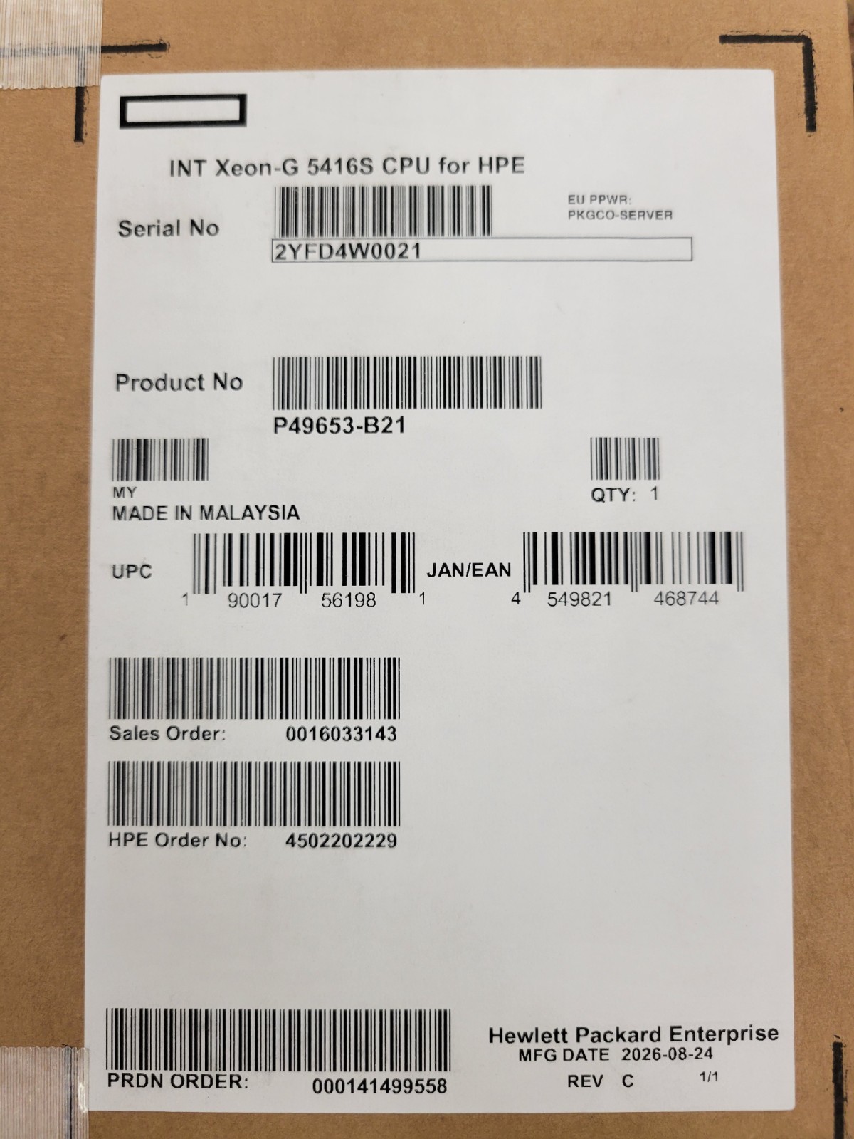HP-New-P49653-B21 _ HP INT XEON-G 5416S CPU FOR Compatible with HPE