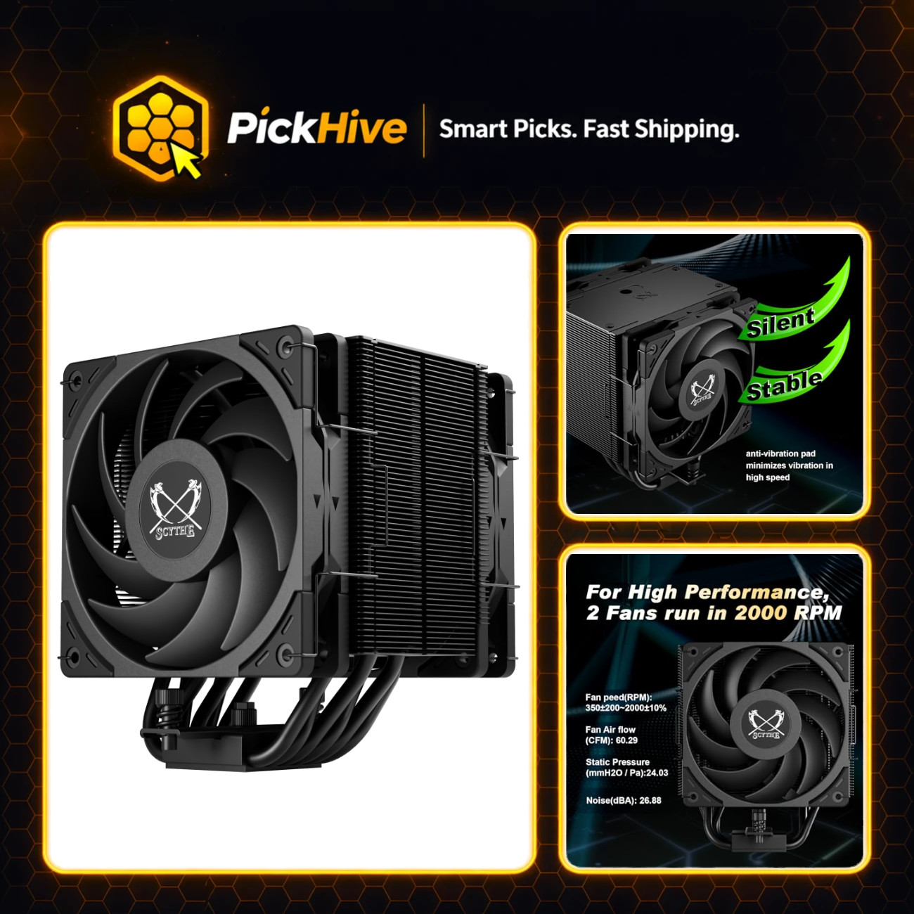 High-Performance CPU Air Cooler, Dual Fan, Intel LGA1700/1151, AMD AM5/AM4, 120m