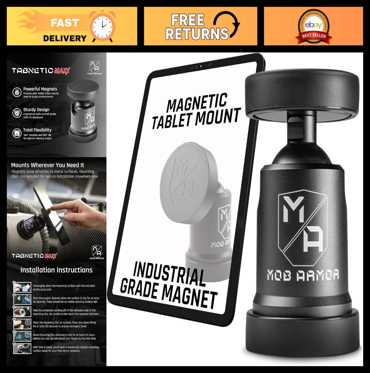 Heavy-Duty Magnetic Tablet Mount for Secure Vehicle & Home Use - Adjustable & Ve