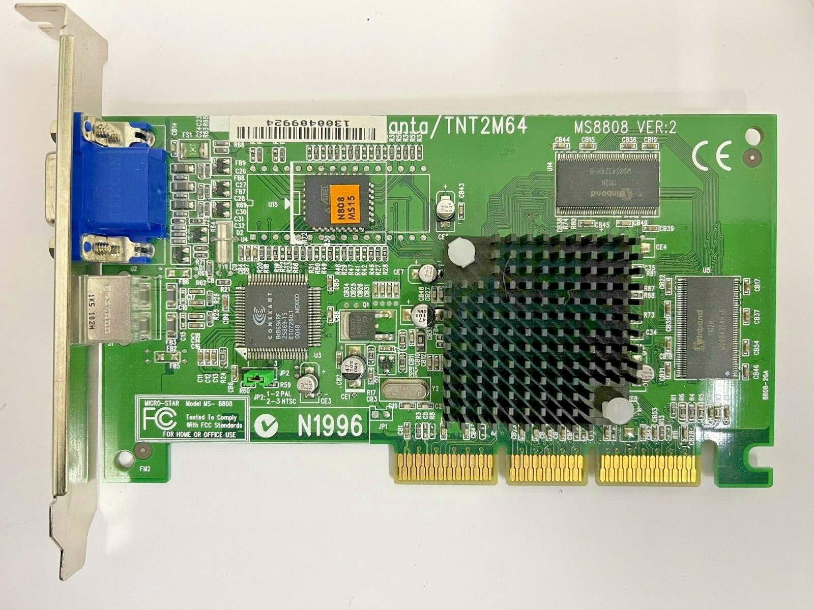 VINTAGE MICRO-STAR MS8808 VER2 VANTA TNT2M64 16 MEG AGP VGA CARD SVID OUT MXB22
