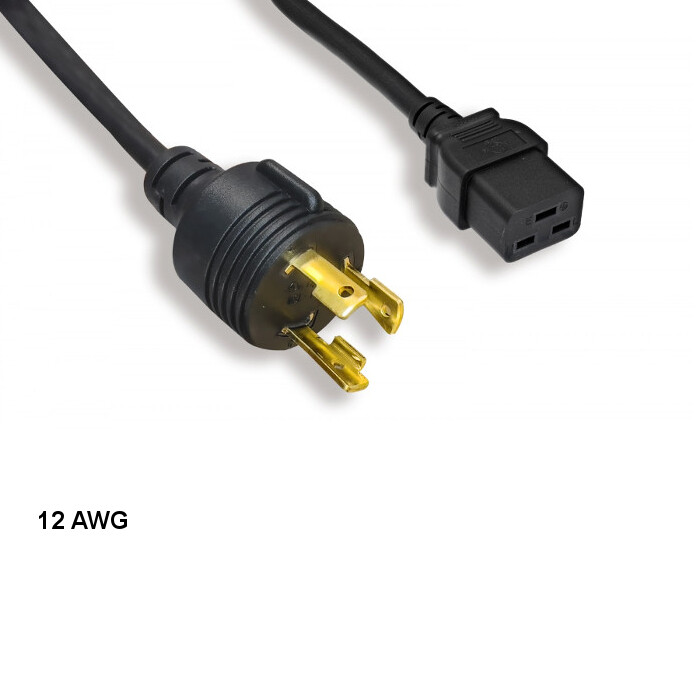 [10X] 8ft 12 AWG Power Cable NEMA L6-30P to IEC-60320 C19 15A/300V SJT Black
