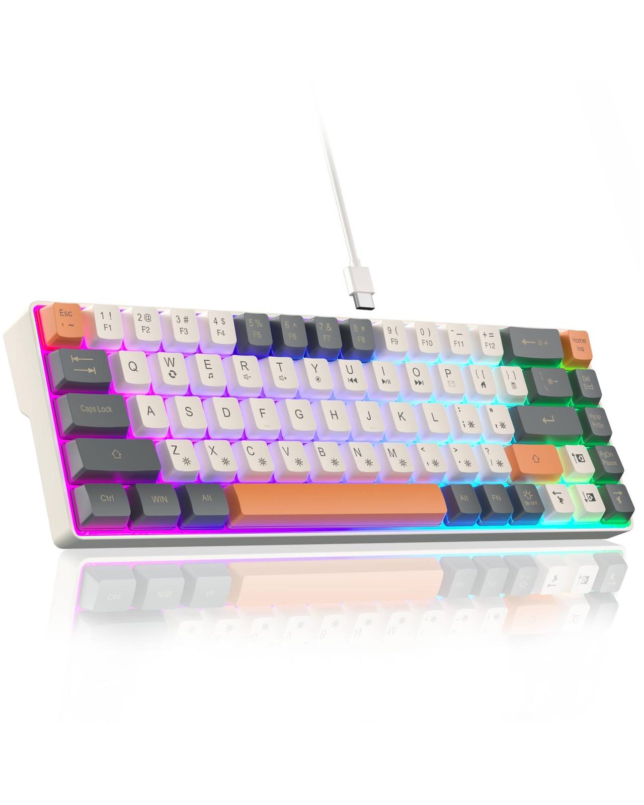 CORBOBO 60 Percent Keyboard,RGB Backlit Gaming SK968 - Wired, Grey&Orange