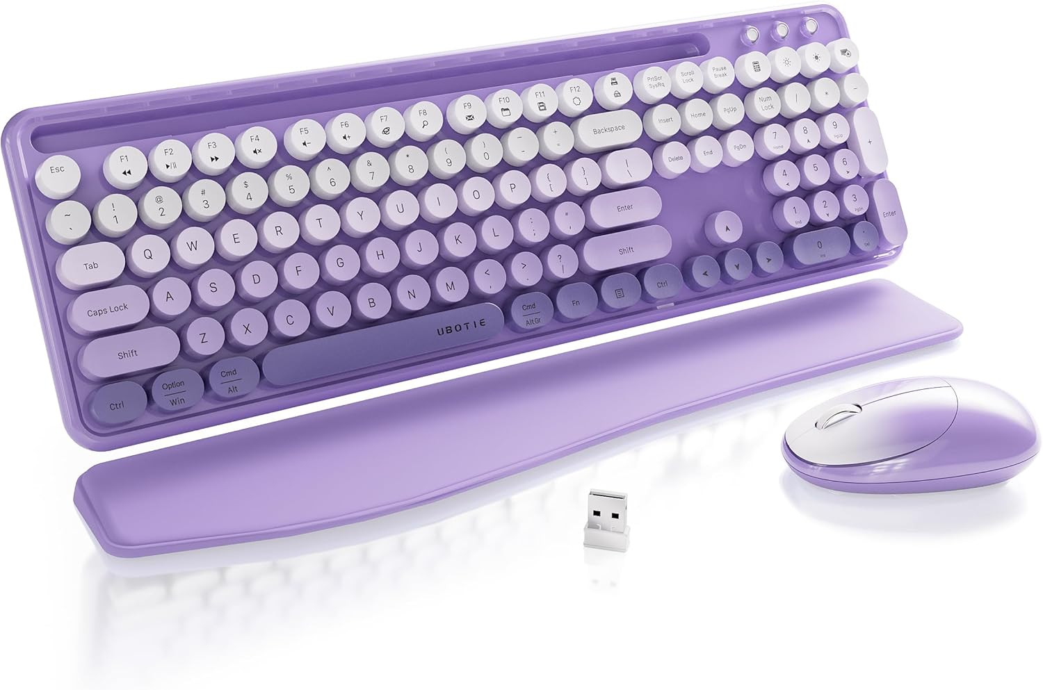 Xubotie Wireless Keyboard and Mouse, Colorful 104-Key QWERTY with round Keys, Ph