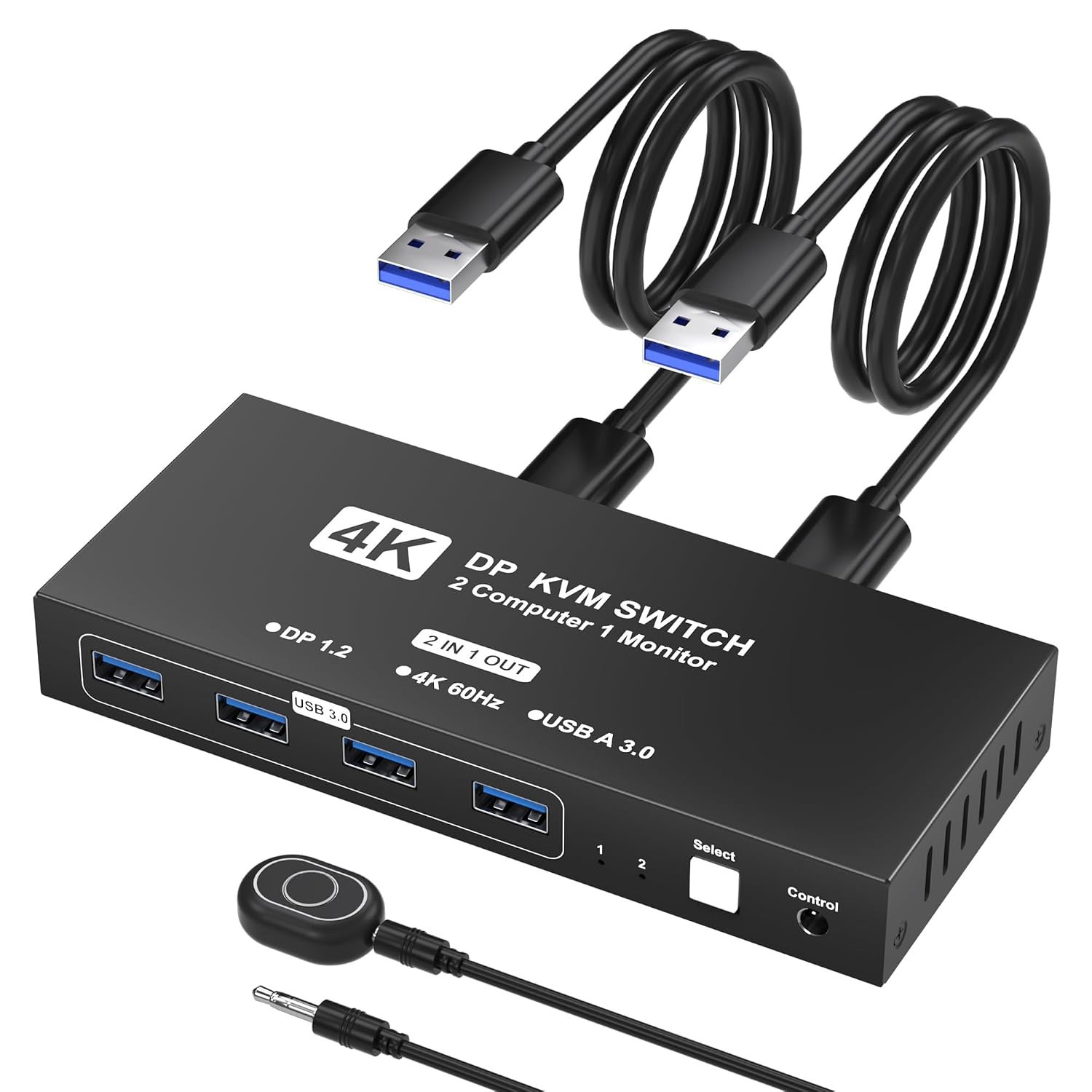 DisplayPort KVM Switch for 1 Monitor & 2 Computers, 4K@60Hz High Res, 4 USB 3.0