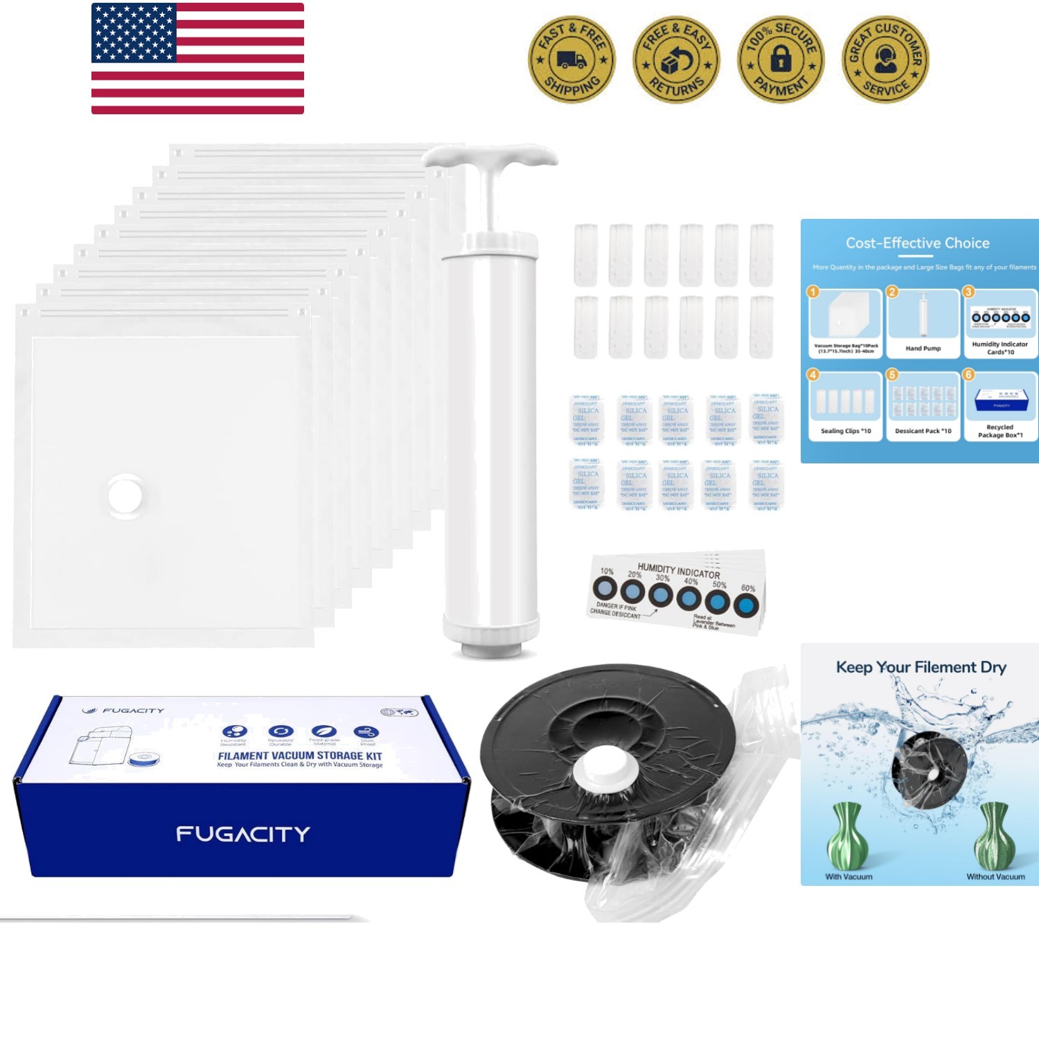 3D Printer Filament Storage Vacuum Bags Kit-Reusable Bag ×10 Pack 35 * 40cm w...