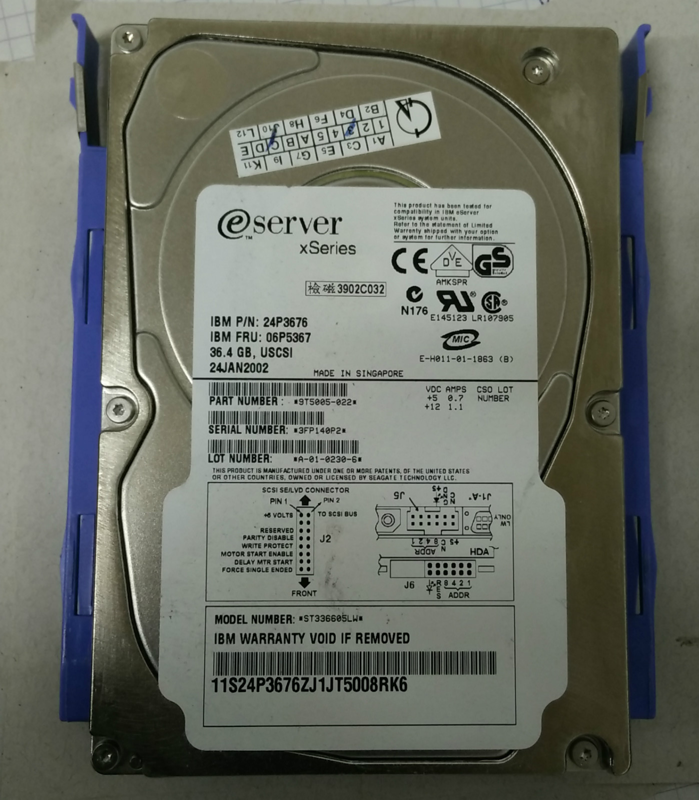IBM xSERIES eSERVER 24P3676 06P5367 36.4GB 68-PIN 10K 3.5" SCSI HARD DISK DRIVE