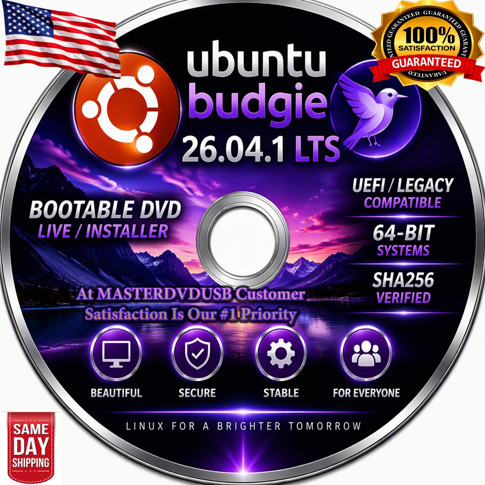 Ubuntu Budgie 26.04.1 LTS DVD Bootable Live/Installer | UEFI/Legacy | SHA256