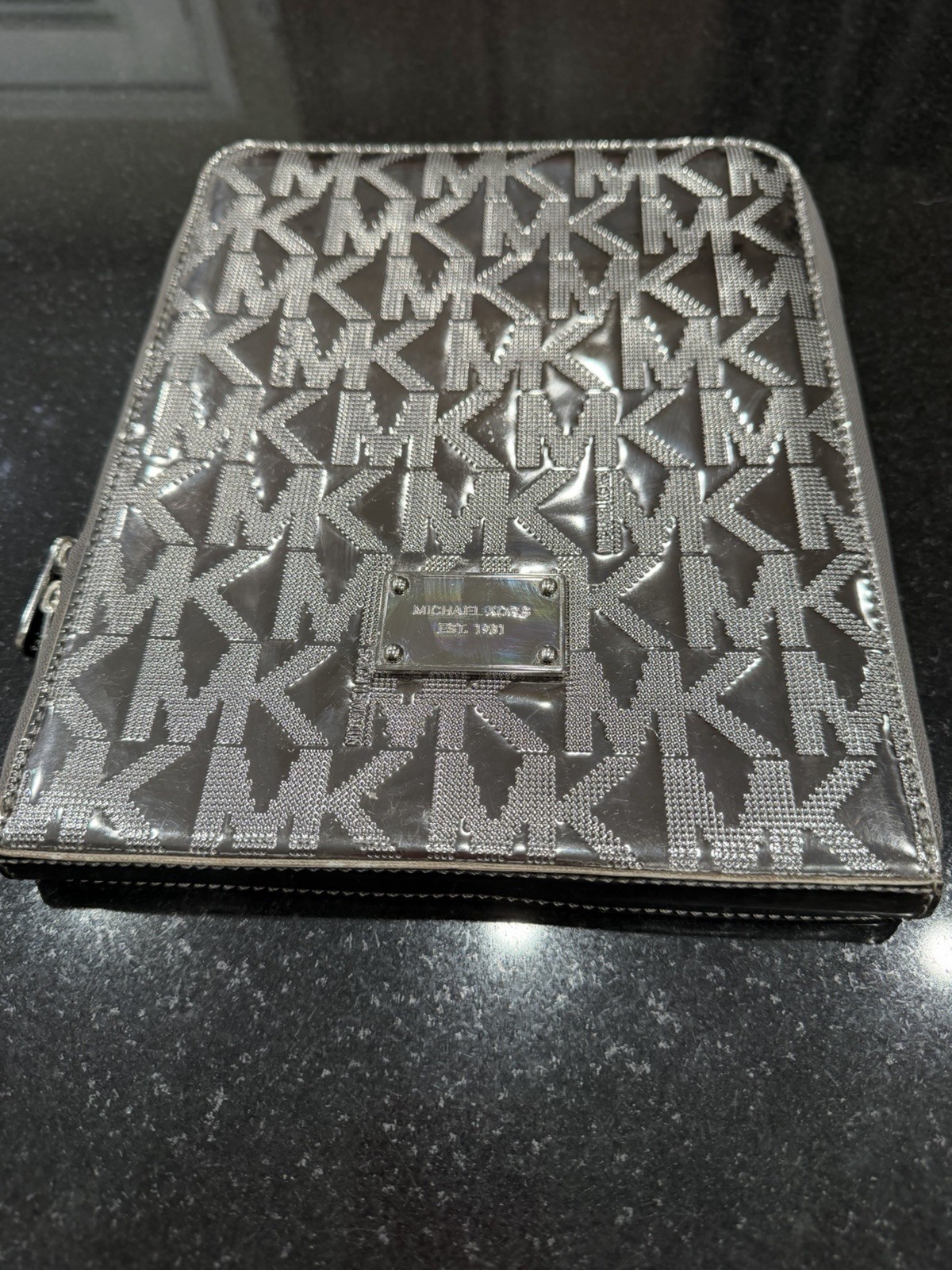 Michael Kors iPad Tablet Case Silver Zips All Around