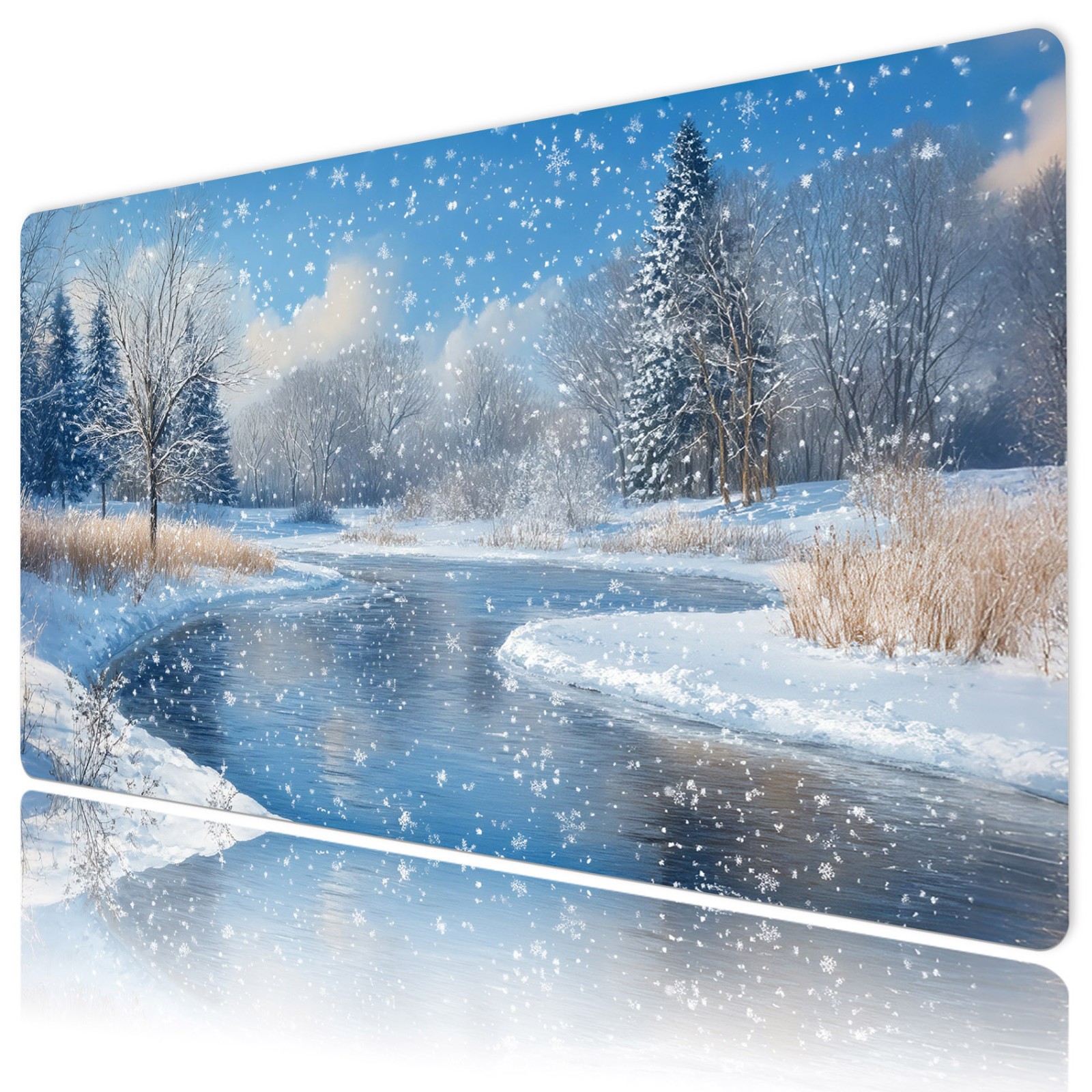 Snowy Forest Pine Tree Christmas Winter Mat for Keyboard and Mouse Desk Pad