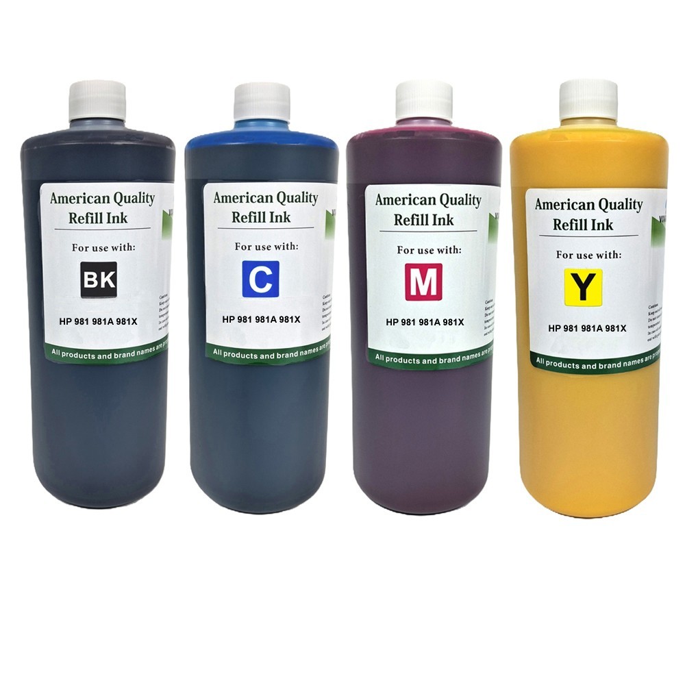Ink Cartridge Refill Kit Bottles BKCMY Pigment Ink for HP 981 981A 981X-4X1000ml