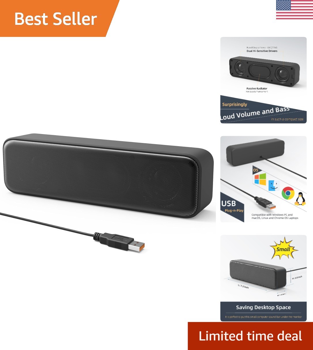 Portable Stereo Computer Speakers – Easy Setup, Rich Sound for All Devices