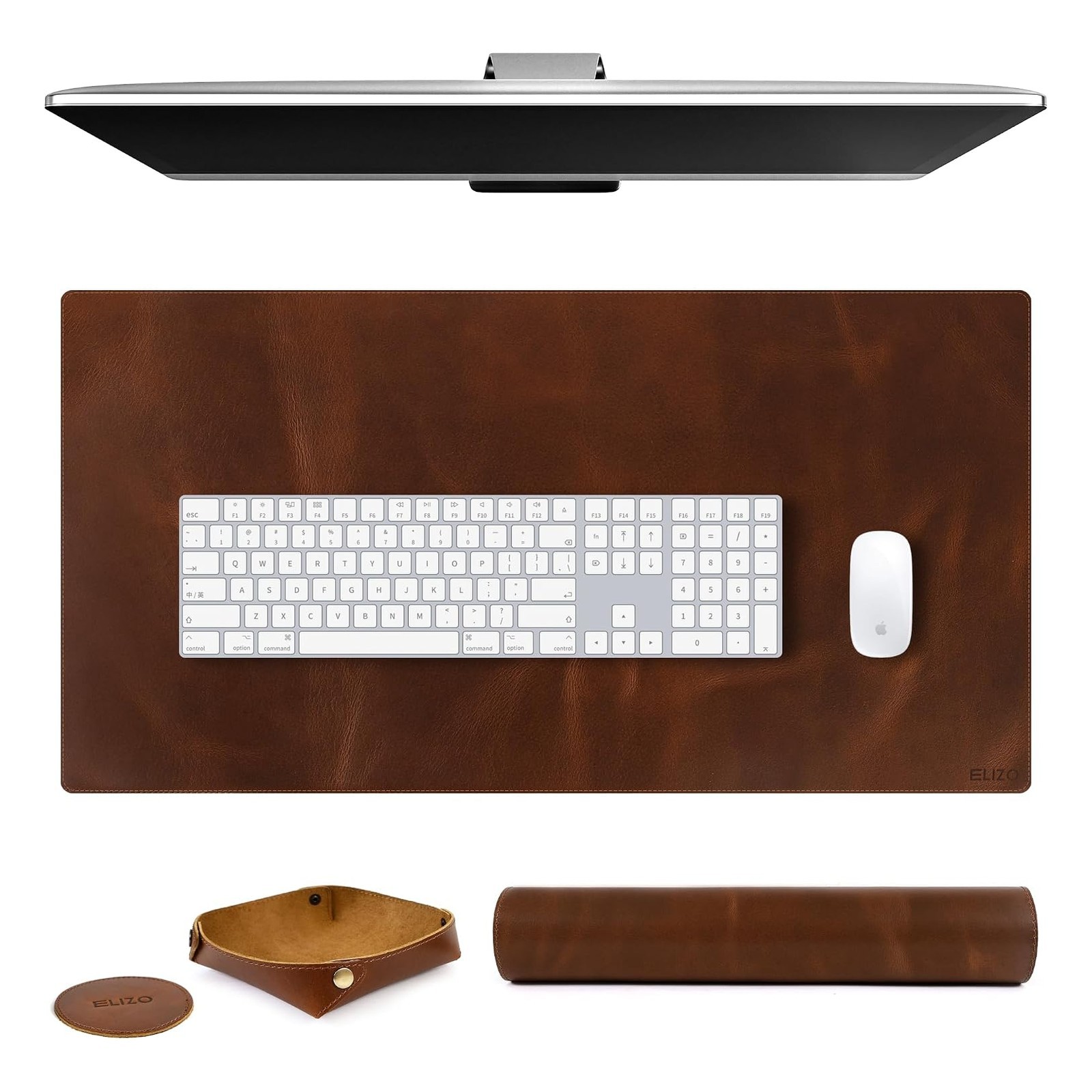 Real Leather Desk Mat Set (32x16) Large Desk Cover Desk Blotter Protector