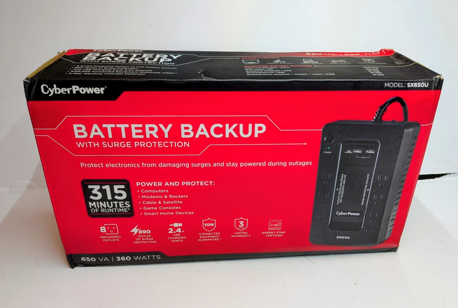 CyberPower SX650U 650VA Battery Backup UPS 8 Outlet Surge Protector USB