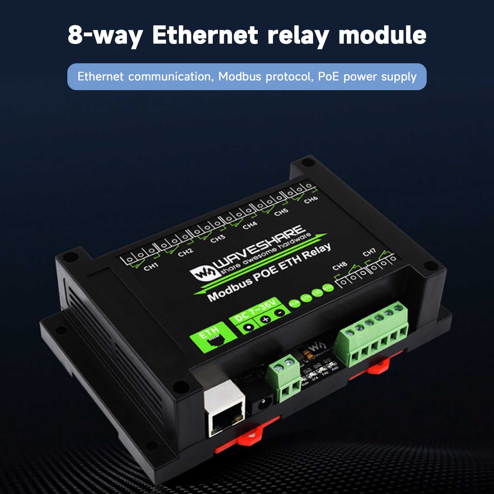 8-Channel Ethernet Relay Module Modbus RTU Protocol Poe Ethernet Communication U
