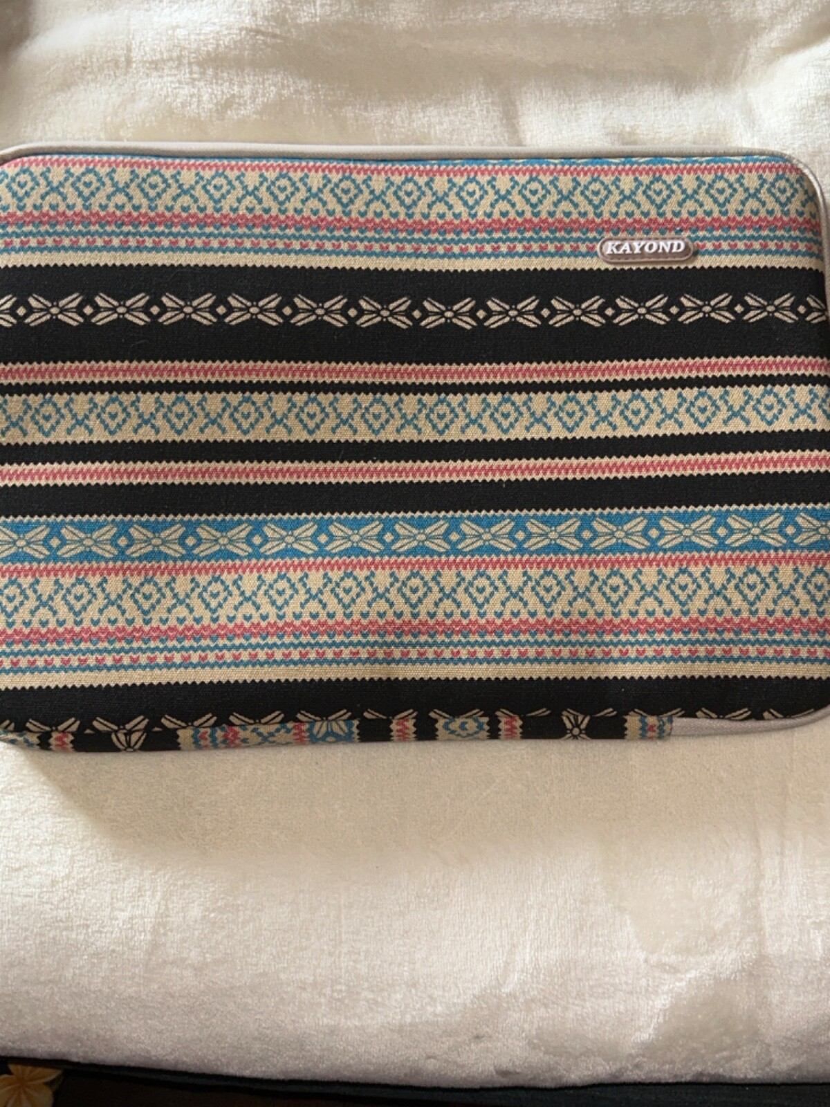 Kayond Aztec Brown Teal Pattern Canvas Laptop Sleeve tablet Polyester Foam 14”