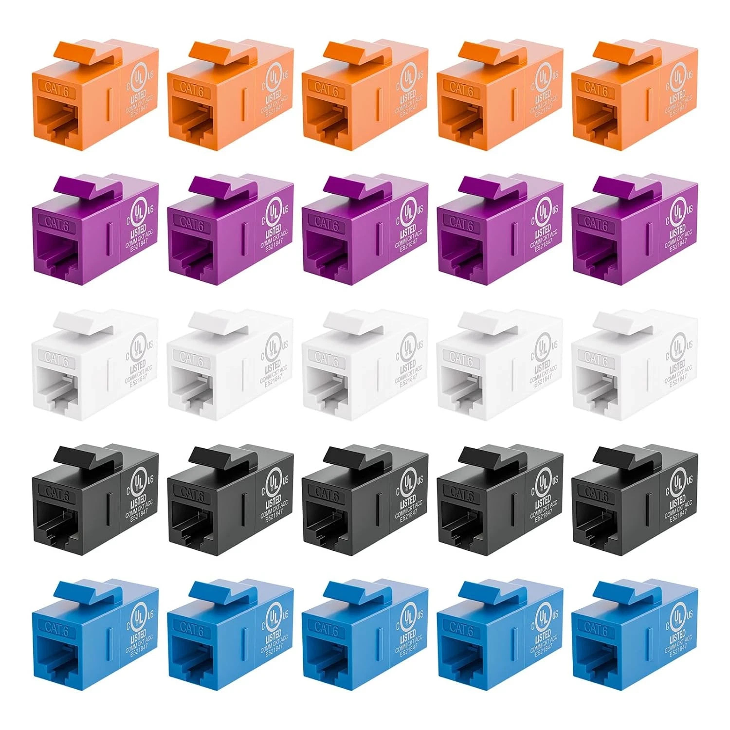 Ul-Listed CAT6 Keystone Coupler 25-Pack, Ethernet Coupler Female to Female, RJ45