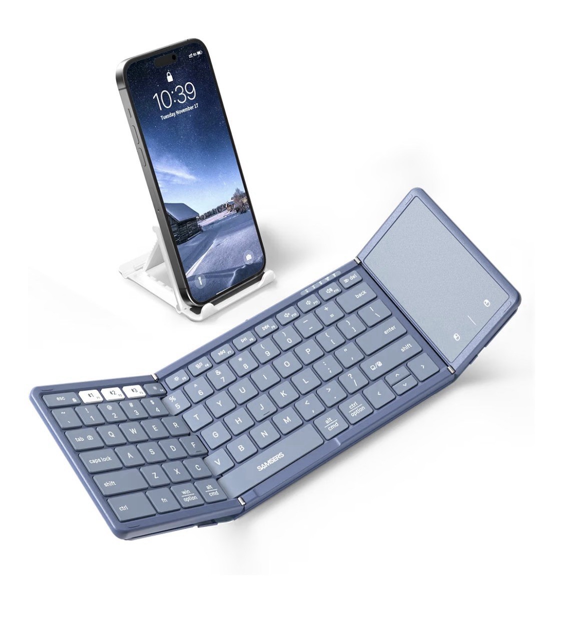 Full-Size Foldable Bluetooth Keyboard with Large Touchpad, Blue