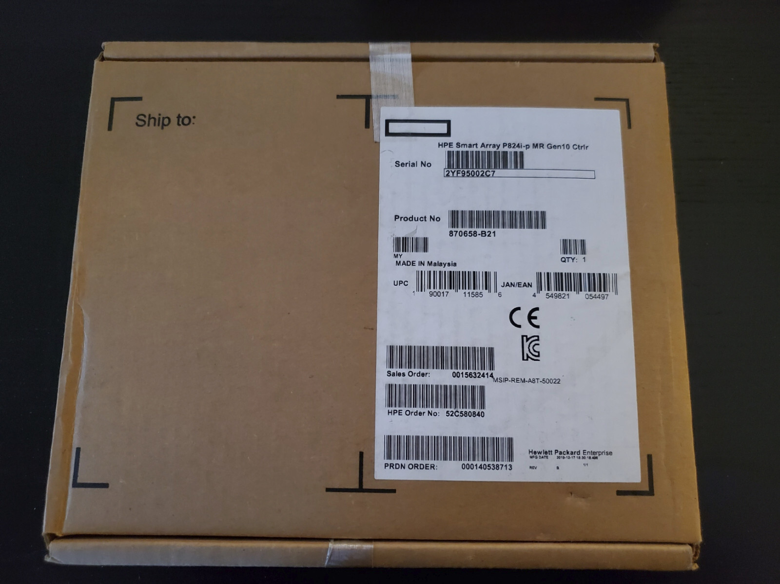 New in Box: HP Enterprise 870658-B21 Smart Array P824i-p MR Gen10 Controller