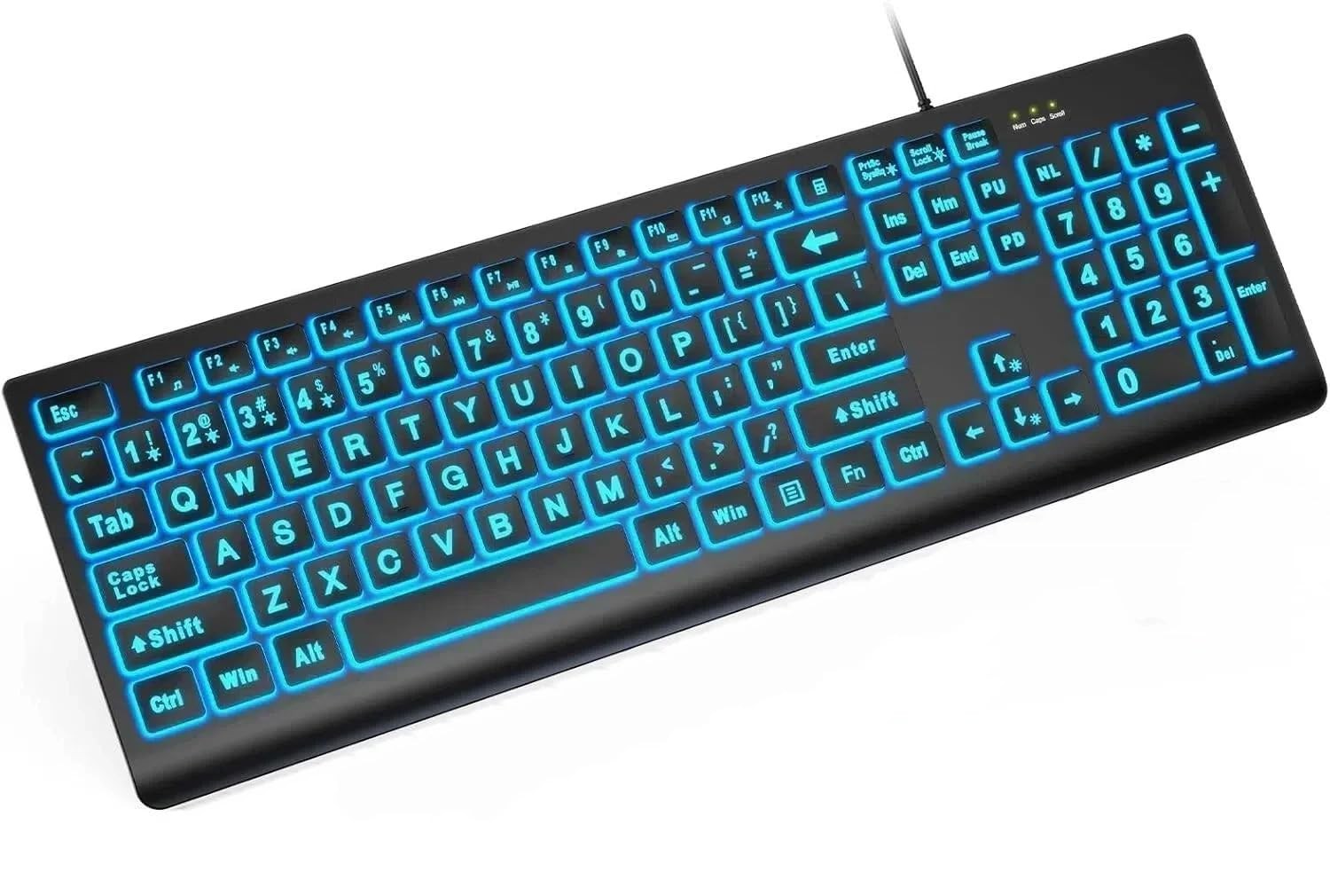 K11PRO Large Print Backlit Keyboard Wired USB Lighted 7 Color LED Keys Board