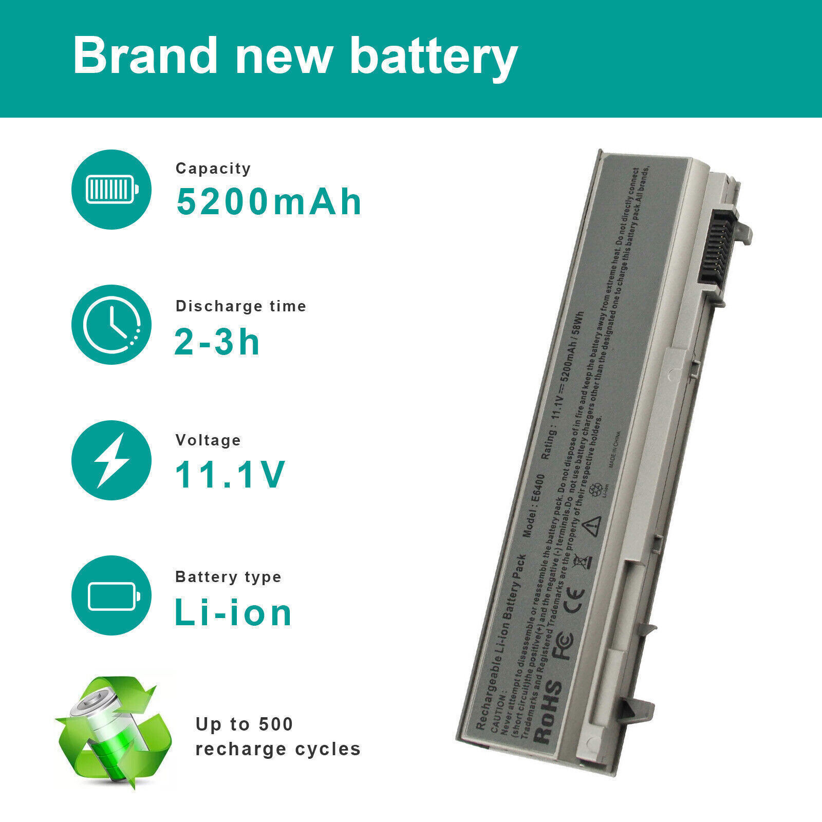 6Cells Laptop Battery Replacement For DELL Latitude E6510 E6410 E6400 E6500