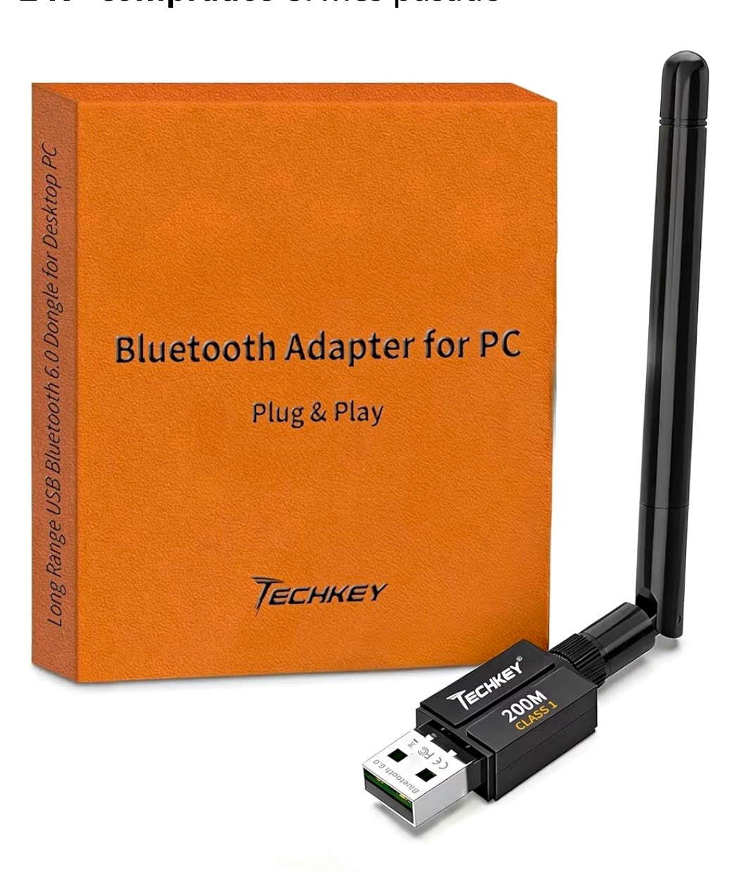 TECHKEY Bluetooth 6.0 USB-A Adapter 200M for PC/Laptop Plug & Play Low Latency