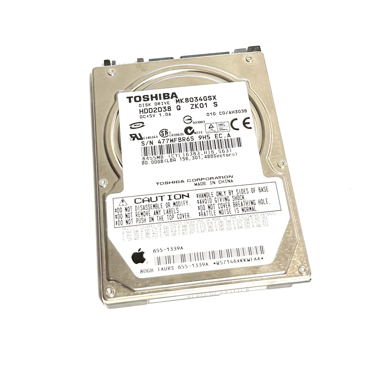 Toshiba MK8034GSX HDD2D38 HDD Hard Disk Drive SATA 80GB 2.5" SATA 5.4K