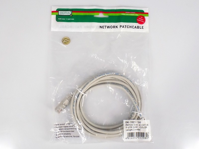 Digitus DK-1521-030 RJ45 network cable, patch cable, Cat 5e, F/UTP, 3m, gray