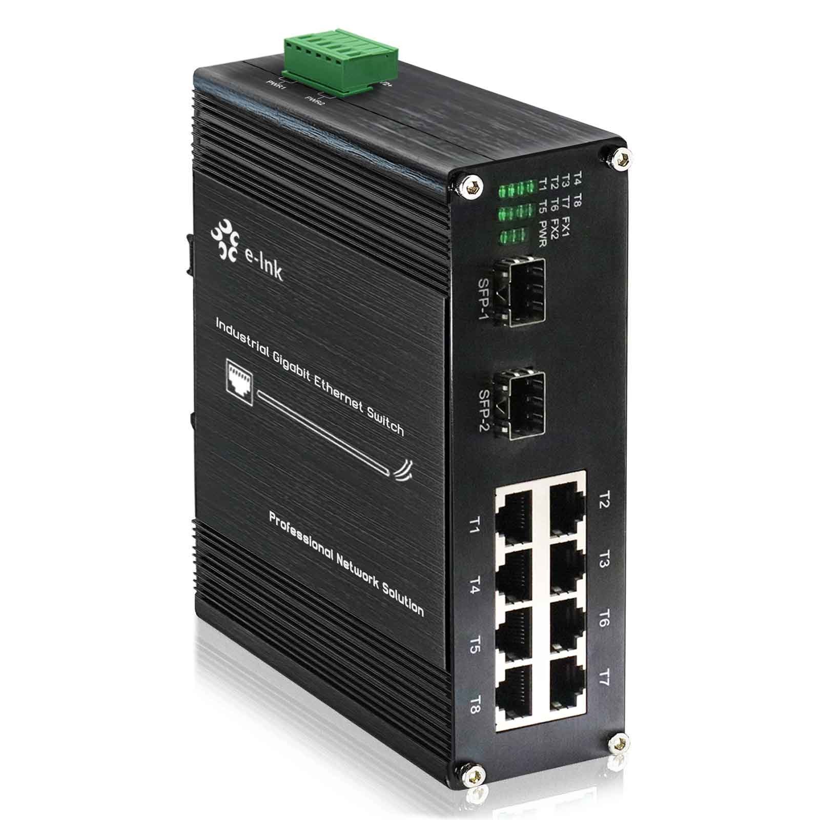 Industrial 8-Port Gigabit PoE+ 2SFP/SC Fiber Switch 30W/60W/90W Voltage Booster