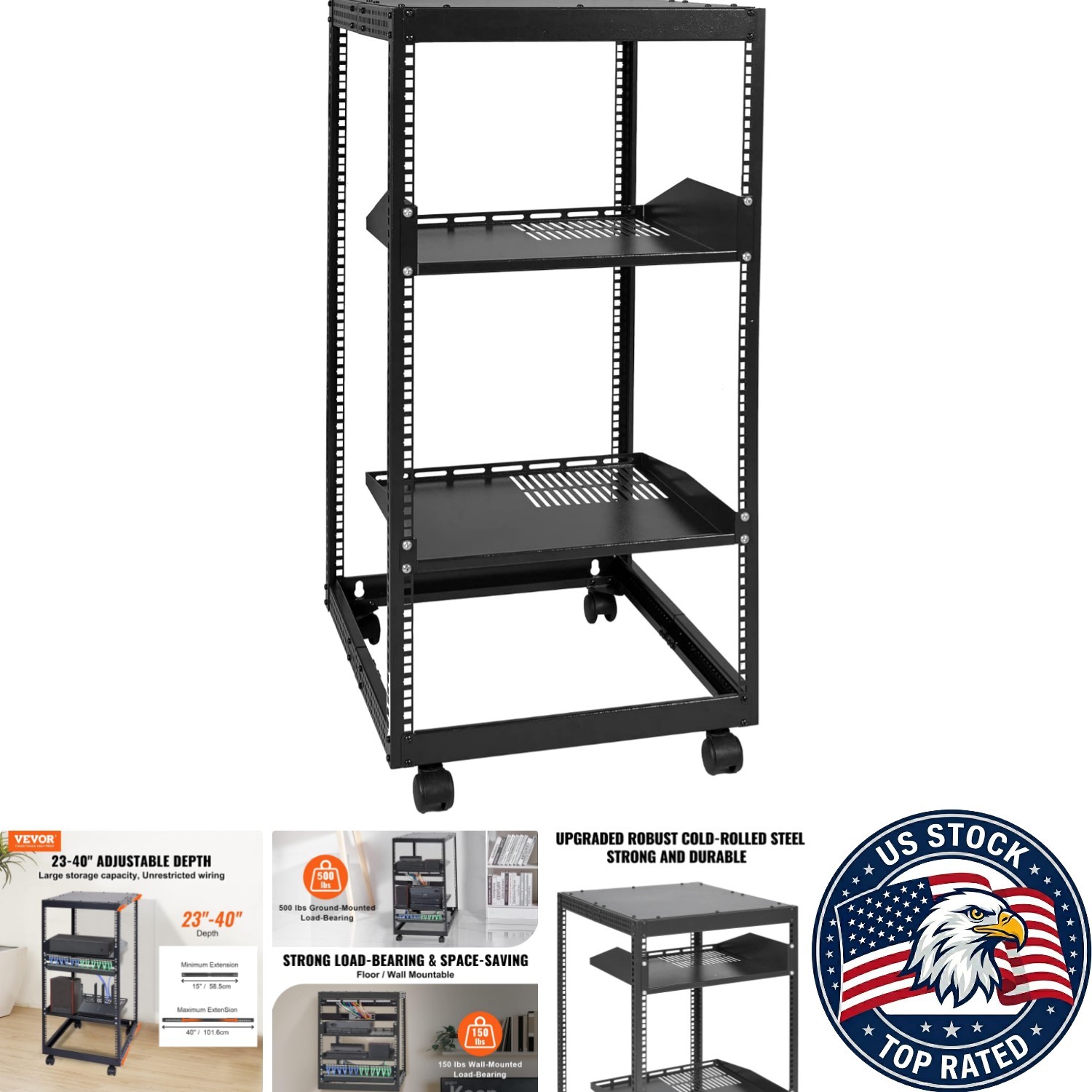Durable Carbon Steel 20U Server Rack - 200 lb Capacity for Networking Equipment