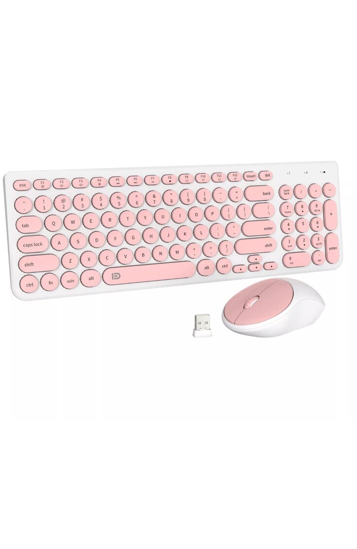 iK6630 Wireless Keyboard and Mouse Combo - 2.4GHz USB Cordless, Cute Round Ke...
