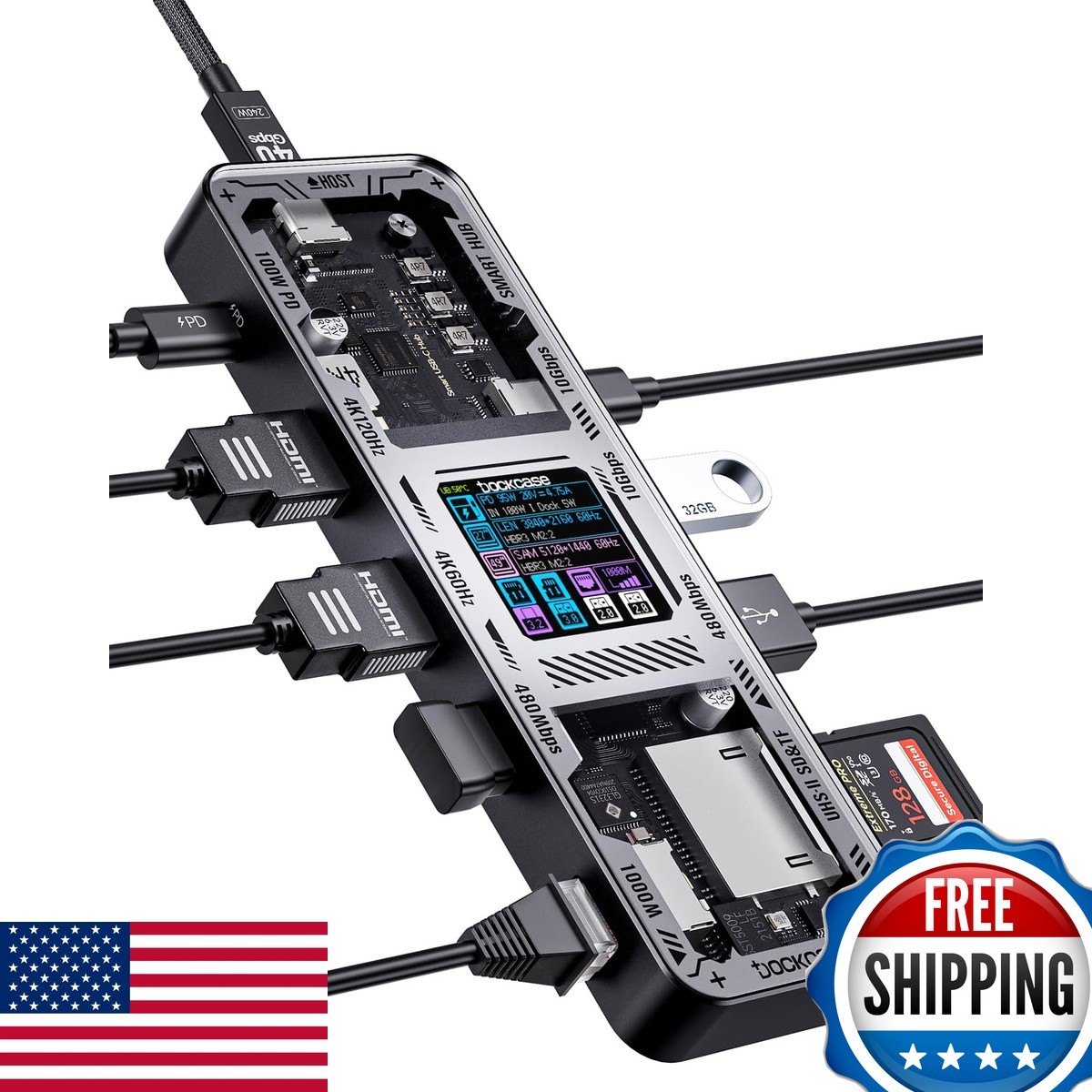 DOCKCASE Explorer Edition 10-in-1 USB C Hub, Dual 4K HDMI Docking Station 2