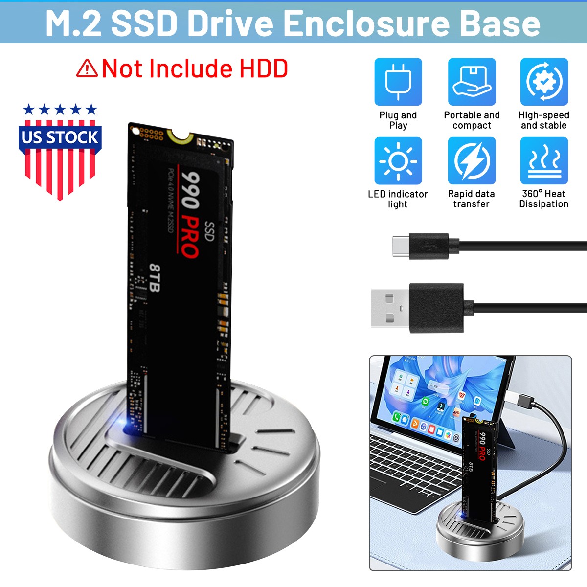 M.2 NVMe SSD Docking Station PCIe SSD Dock To USB C Adapter USB 3.1 10Gbps 2026