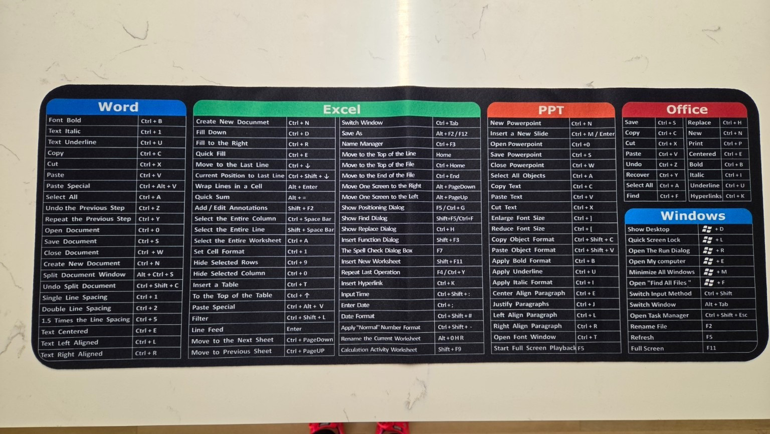 Office Keyboard Shortcuts Mouse Pad Word, Excel, PowerPoint & Windows 11.8"x23.6