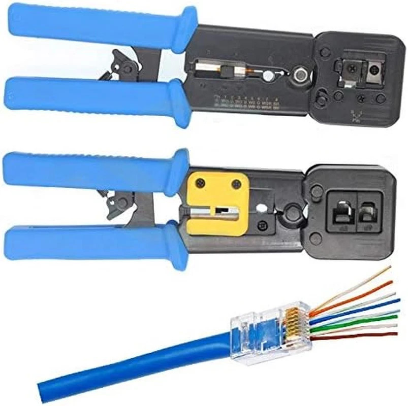 All-In-One Crimper for Pass-Through/Ez/Legacy RJ11/RJ12/RJ45 Connectors Profes